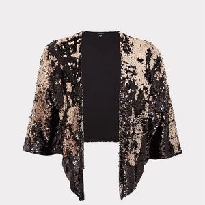 TORRID BLACK TWO-TONE SEQUIN DRAPE JACKET